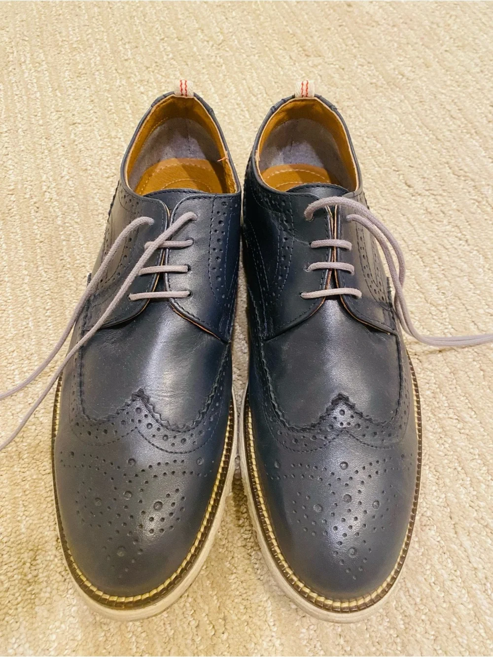 Men's Navy Wingtip Brogues Lace-Up Dress Shoes